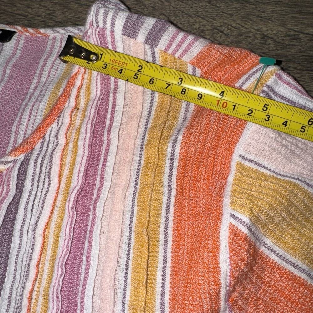 a.n.a Woman Large Shirt Rainbow Striped Tassels Pleated Long Sleeve Blouse Boho - Picture 11 of 14